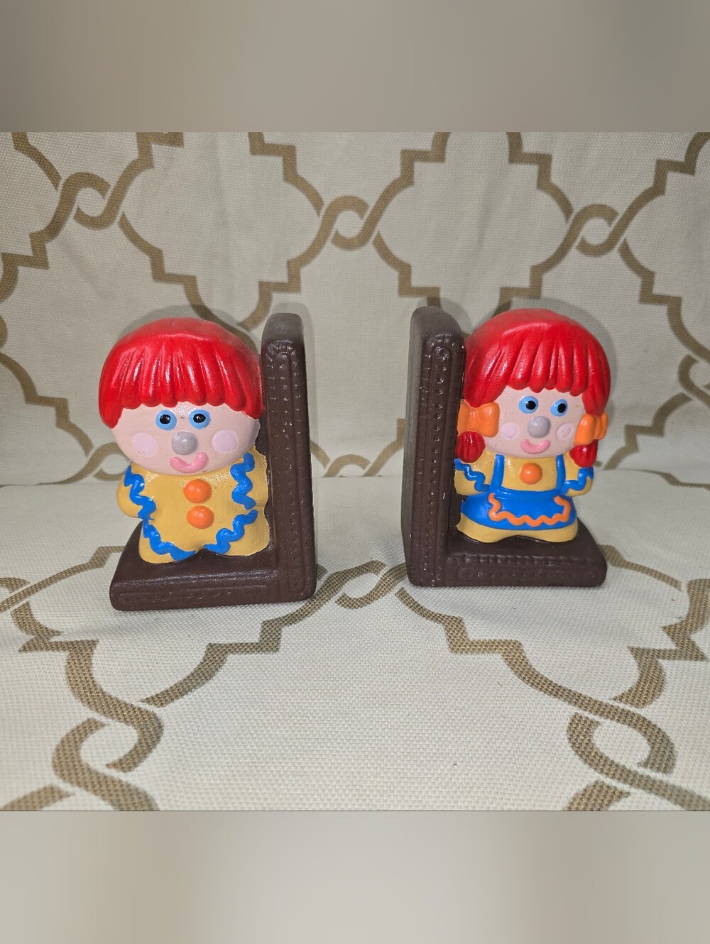 Vintage Gingerbread Ceramic Bookends Set of 2 Pc Hand painted Loris Kim Rare